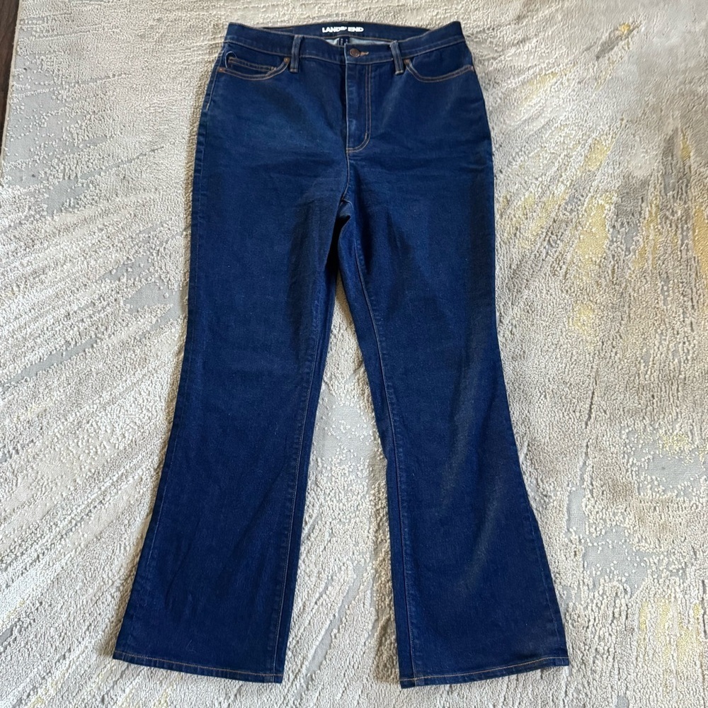 Lands End jeans high rise boot cut dark wash Recover 14